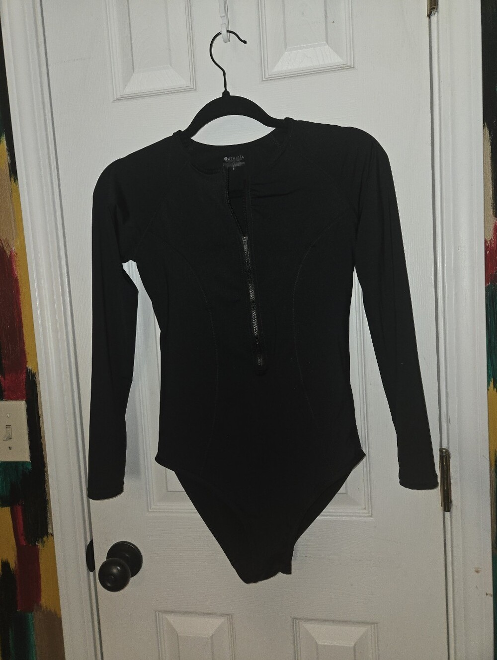 Athleta Cortes S Black Long Sleeve One Piece Swimsuit With Sewn In Cups Zipper - Picture 2 of 6